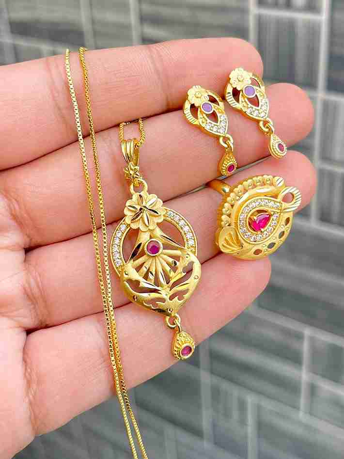 Gold Plated Pendant With Tops Ad Adjustable Ring Combo